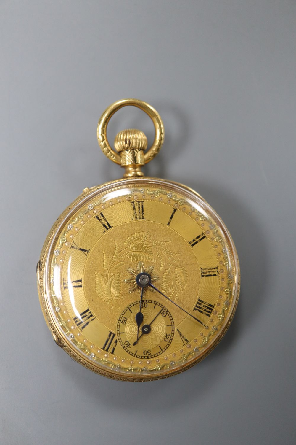 A Victorian 18ct gold open face keyless lever pocket watch, by P. Blackhurst, Crewe, diameter 43mm, gross 67.1 grams.